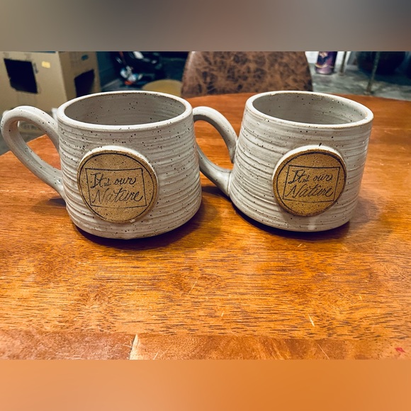 Other - Set of 2 Stoneware Coffee Mug It's Our Nature Cream Speckled Ceramic Handmade